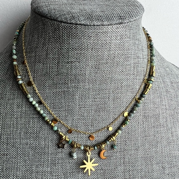 Jewelry - 2Pcs/Set Star and Crescent Moon Pendant Beaded Necklace Star Pendant Moon Charms